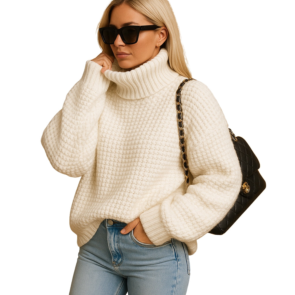 Damski sweter dzianinowy z długim rękawem i luźnym krojem